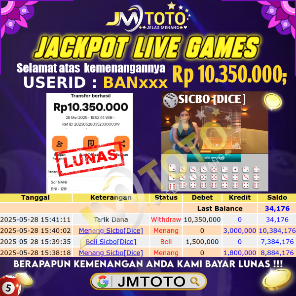 jmtotocuan's tweet photo. JMTOTO: SITUS SLOT LIVE GAMES ONLINE TERPERCAYA

💥Minimal Deposit : 10.000

✨DAFTAR: https://t.co/SMTZUJNcJq ⭐️ 
Agen Slot Terpercaya
Anda Hokky! Kami bayar, Bossku &amp; Bebbku...

#JMTOTO #zonauang #boleh #JusticeForArgo #kakang #selamattt #buktijackpot #SicBo https://t.co/LisY4v9mKp