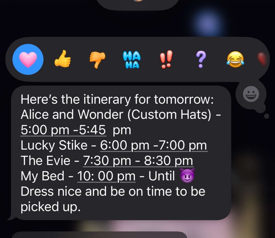 I’ve been kicking it with this 31yo fem and she tells me we’re going out with an itinerary