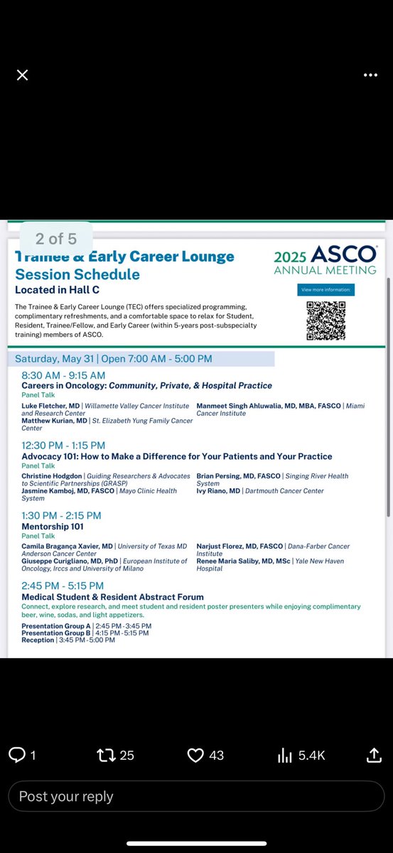 Camila Braganca Xavier (@camilabragancax) on Twitter photo Beyond happy to join <a href="/curijoey/">G Curigliano MD PhD</a>, <a href="/NarjustFlorezMD/">Narjust Florez, MD, FASCO</a> & <a href="/ReneeSaliby/">Renee Maria Saliby</a> for an interactive talk on mentorship at the Trainee & Early Career Lounge. I can’t imagine building up my career without the support of many formal & informal mentors I’ve had along the way! #ASCO25 <a href="/MDAndersonNews/">MD Anderson Cancer Center</a> Beyond happy to join <a href="/curijoey/">G Curigliano MD PhD</a>, <a href="/NarjustFlorezMD/">Narjust Florez, MD, FASCO</a> & <a href="/ReneeSaliby/">Renee Maria Saliby</a> for an interactive talk on mentorship at the Trainee & Early Career Lounge. I can’t imagine building up my career without the support of many formal & informal mentors I’ve had along the way! #ASCO25 <a href="/MDAndersonNews/">MD Anderson Cancer Center</a>