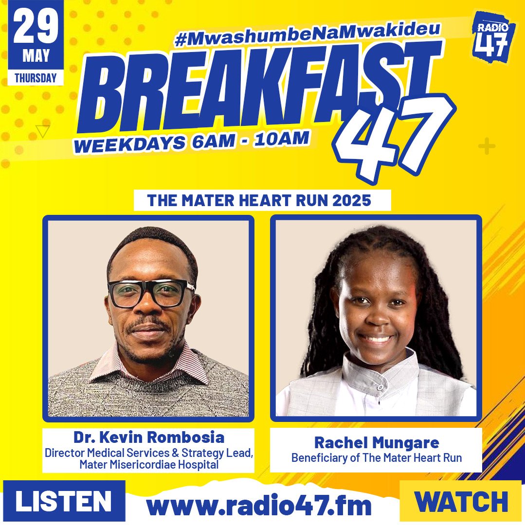 Karibu ndani ya Gumzo47 tukizungumzia The Mater Heart Run 2025 tukiwa naye Dr. Kelvin Rombosia ambaye ni Director Medical Services and Strategy lead, Mater Mesericordiae Hospital na Rachael Mungare ambaye ni Beneficiary of the Mater Heart Run.
#HapaNdipo #MwashumbeNaMwakideu