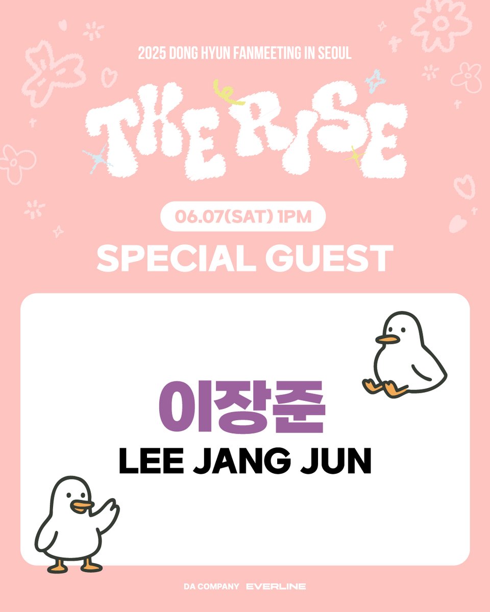 [📢] #DongHyun #동현
2025 DONG HYUN FANMEETING IN SEOUL <The Rise>
💜1회차 SPECIAL GUEST💜

📅 2025. 06. 07(SAT) 13:00, 18:00 (KST)
📍 H-STAGE

📌 YES24 TICKET
KR 🔗 bit.ly/4iUfaSJ
GL 🔗 bit.ly/3SdliuN

#DONG_HYUN_FANMEETING
#The_Rise
#KIM_DONGHYUN #김동현