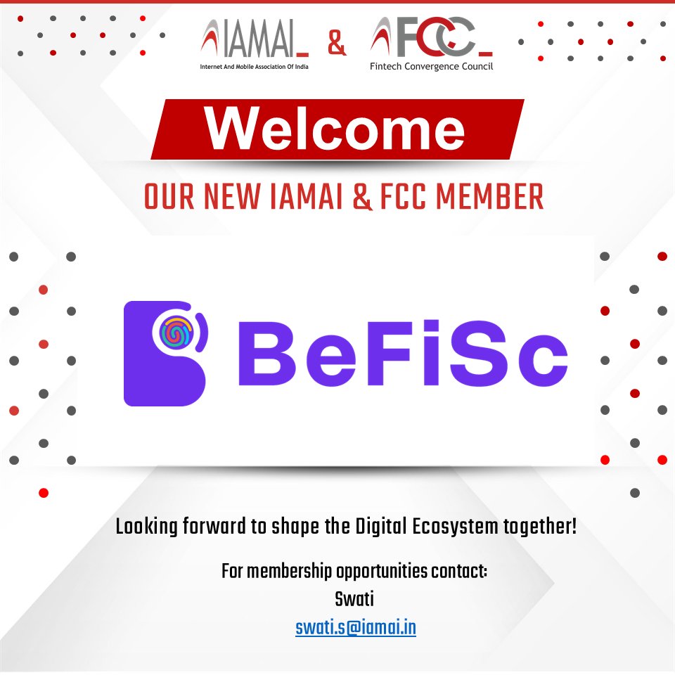 Welcoming BeFiSc to the IAMAI &amp; FCC Family!
At befisc.com, behavioural science meets financial wellness to drive smarter money habits. 
We’re excited to welcome them as we advance towards a financially literate and empowered digital India.
#BeFiSc #IAMAI #FCC