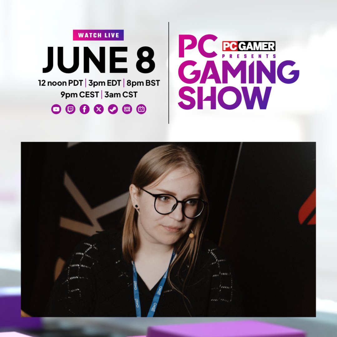 pasiklydauttv's tweet photo. Catch me co-streaming the @pcgamer PC Gaming Show on June 8! World premieres, gameplay reveals, all that good stuff. 👀🎮 #PCGamingShow https://t.co/W5rb6phByk
