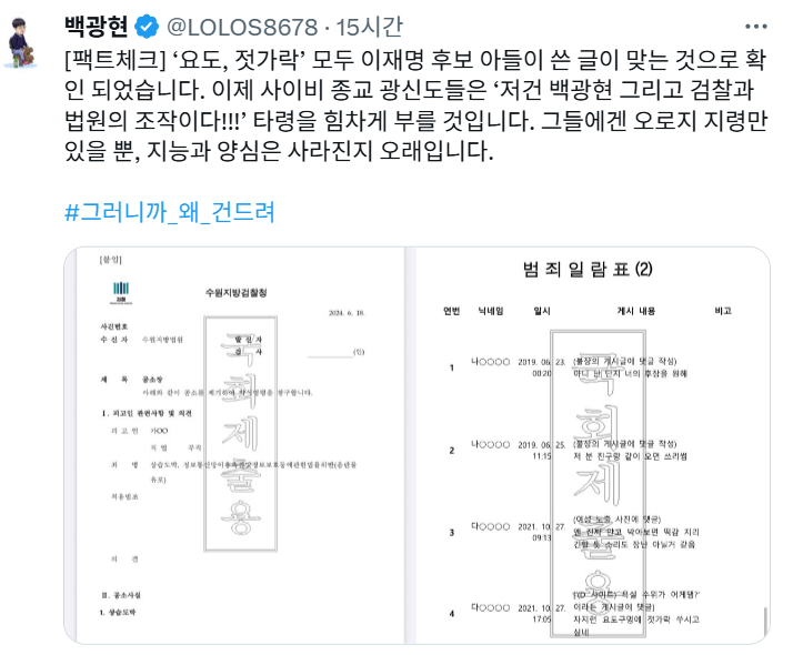 이재명 아들이 쓴 글이 확실하게 확인된 오늘 아침에도 
'관계없다'고 거짓말을 하는 유시민(뉴스공장).
이재명은 체스판의 말이고 유시민은 이 말을 움직이는 세력 중의 하나이다. 때문에 체스 말의 흠집 따위는 안중에도 없다. 그저 자신들 의도대로 움직일 수만 있다면 상관하지 않는다. 무섭다.