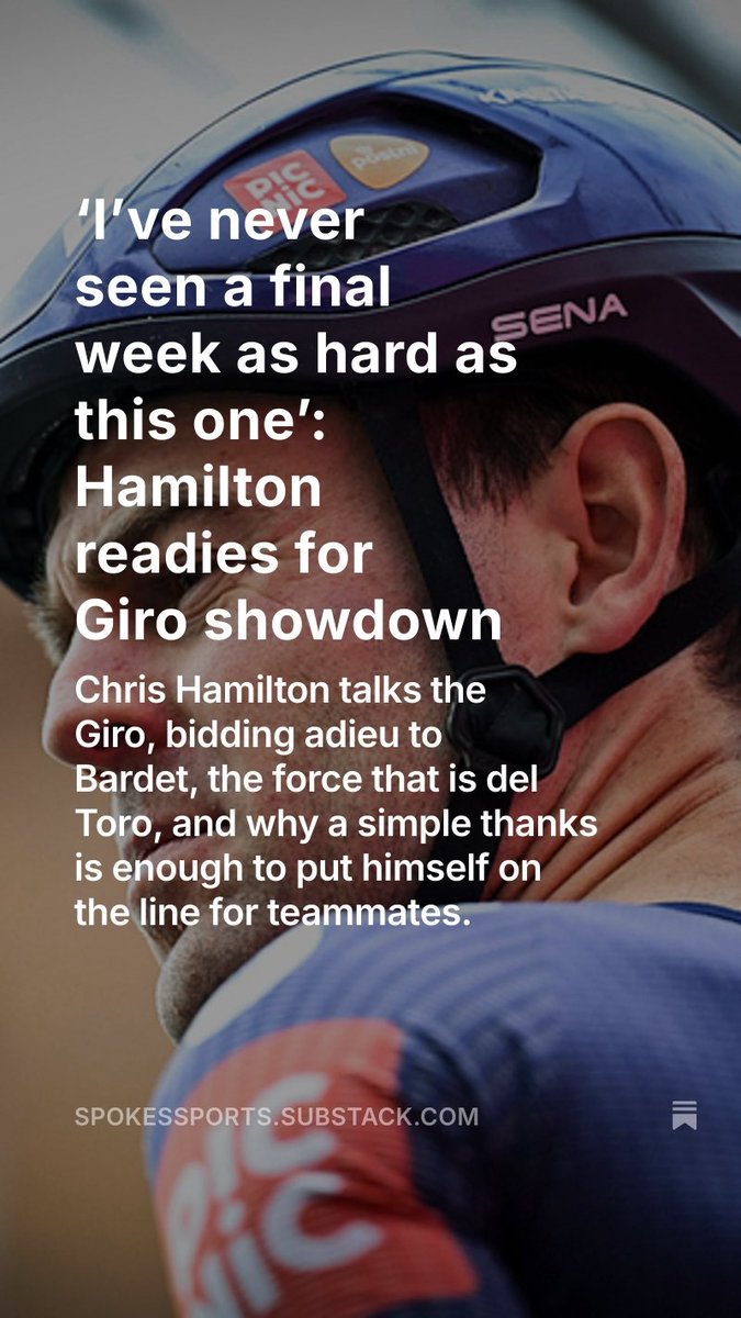 Chris Hamilton has a race face that any battle-hardened warrior would be envious of.

But the Aussie isn’t competing at the <a href="/giroditalia/">Giro d'Italia</a> for glory. 

The third week includes mountains. Big ones. The peloton in one word? Nervous. #Giro #cycling 

spokessports.substack.com/p/ive-never-se…