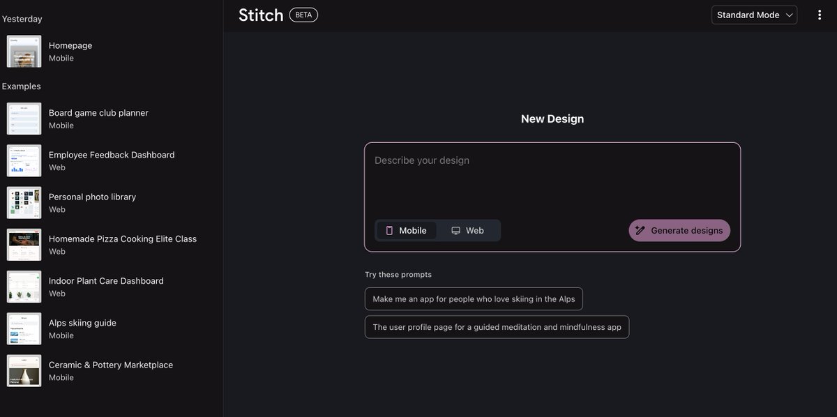 DaveyJonBoy's tweet photo. Google just dropped Stitch and my jaw is on the floor.

AI that designs AND codes UIs from text prompts.
This is the tool that bridges ideas and reality instantly.

https://t.co/kRT2hCrNXU https://t.co/5aEyMqZKuZ