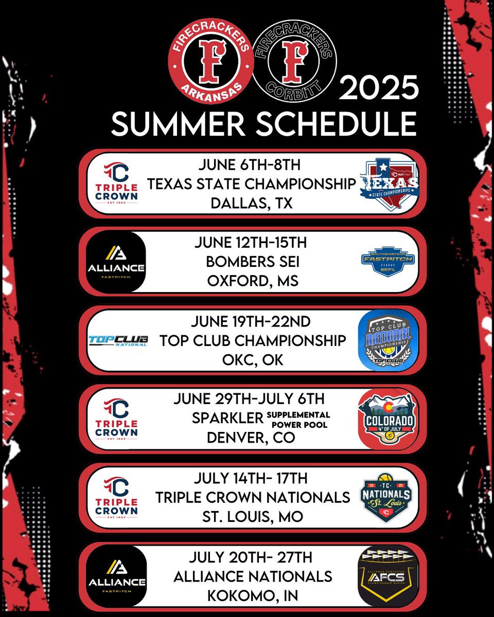Rayleigh Umholtz 2028 (@rayleighumholtz) on Twitter photo Finished High School Ball as the 5A State Runner Ups! It was a great season with lots of growth. Now ready to kick off Summer With My Firecracker Team! We have a loaded schedule so make time to check us out!
<a href="/FCARCorbitt/">Firecrackers Arkansas Corbitt 27/28</a> <a href="/FirecrackersAR/">Firecrackers Arkansas</a> <a href="/mayliebpitching/">Maylie Corbitt- Pitching Instructor</a> <a href="/ExtraInningSB/">EXTRA INNING SOFTBALL</a> Finished High School Ball as the 5A State Runner Ups! It was a great season with lots of growth. Now ready to kick off Summer With My Firecracker Team! We have a loaded schedule so make time to check us out!
<a href="/FCARCorbitt/">Firecrackers Arkansas Corbitt 27/28</a> <a href="/FirecrackersAR/">Firecrackers Arkansas</a> <a href="/mayliebpitching/">Maylie Corbitt- Pitching Instructor</a> <a href="/ExtraInningSB/">EXTRA INNING SOFTBALL</a>
