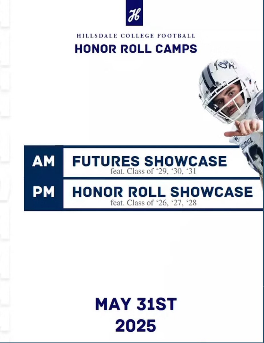 I will be at the <a href="/Hillsdale_FB/">Hillsdale Football</a> Honor Roll Showcase this Saturday! I am excited to compete! 
<a href="/coachreards/">Dan Reardon</a> <a href="/UrsulineIrishFB/">Ursuline Football</a> <a href="/CoachSOtterbein/">Steve Otterbein</a> <a href="/CoachAndyHelms/">Andy Helms</a> 
<a href="/CoachSmith67/">Roseanna Smith</a> <a href="/ELITE_HSFB/">ELITE RECRUITING</a> <a href="/Hillsdale_FB/">Hillsdale Football</a> <a href="/CoachWMiller/">Warren Miller</a> <a href="/CoachLouSepe/">Lou Sepe</a>