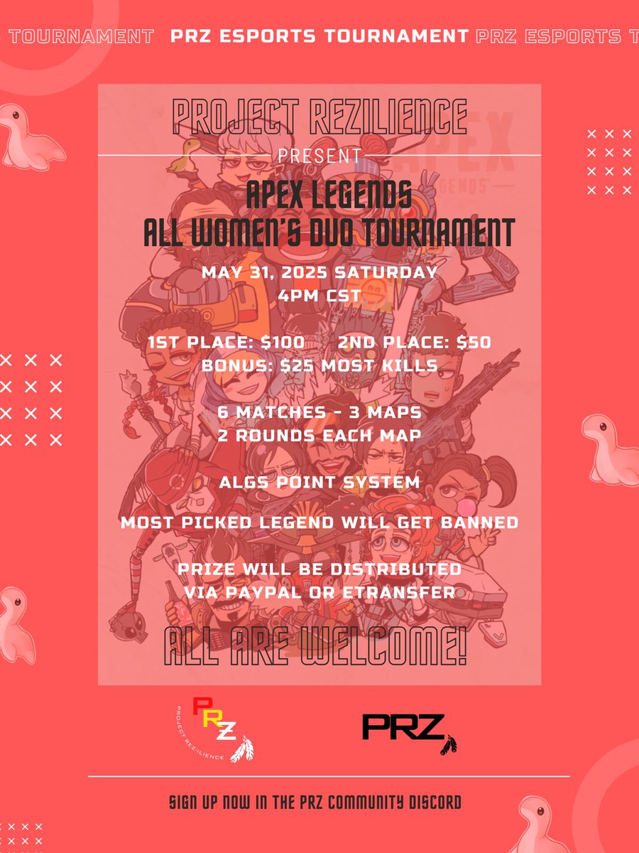 PRZ is hosting an All-Women's Tournament, and we’ve got 9 spots left! Let’s make this a competition to remember! Join the discord to register: discord.gg/ytsyUBTnTf 🎮🔥 #Projectrezilience #ApexLegends #FemaleGamers