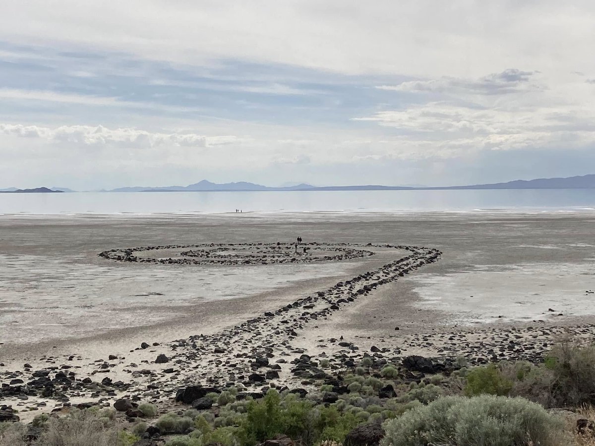 Made it out to Robert Smithson's Spiral Jetty in Corinne, Utah -- my little Mitsubishi Mirage survived the 15-ish miles of gravel road!

First impressions:

1) I always imagined it would be bigger! Not that it's small, but it's dwarfed by the mountainous landscape around it.