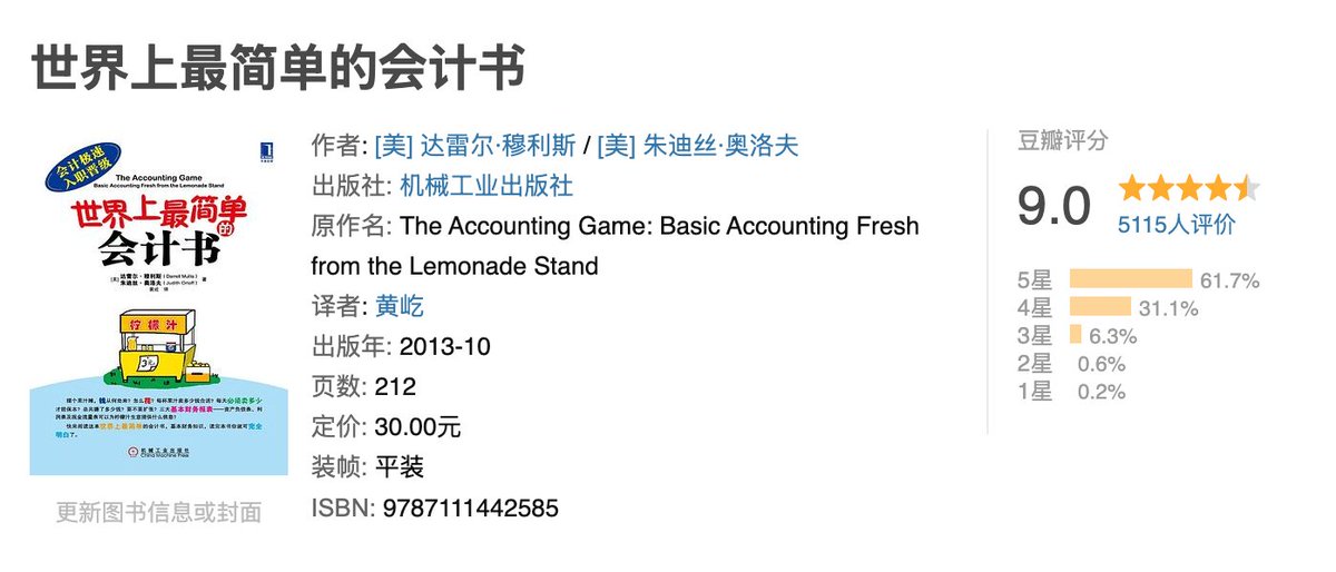 老外真的太会写科普书籍了，书名没有夸张！！！
 
可以说是把人当傻子教的教学书🤣
 
书里最重要的倒不是会计知识，而是通过开一个果汁摊，手把手教你用老板思维做账看账。
 
非常非常推荐！👍🧵：