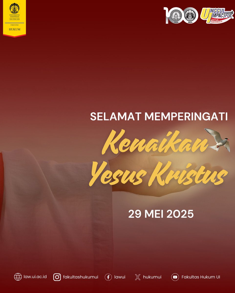 Pimpinan dan Segenap Sivitas Akademika Fakultas Hukum Universitas Indonesia mengucapkan 

Selamat memperingati Hari Kenaikan Yesus Kristus. Semoga damai dan kasihNya senantiasa menyertai kita.