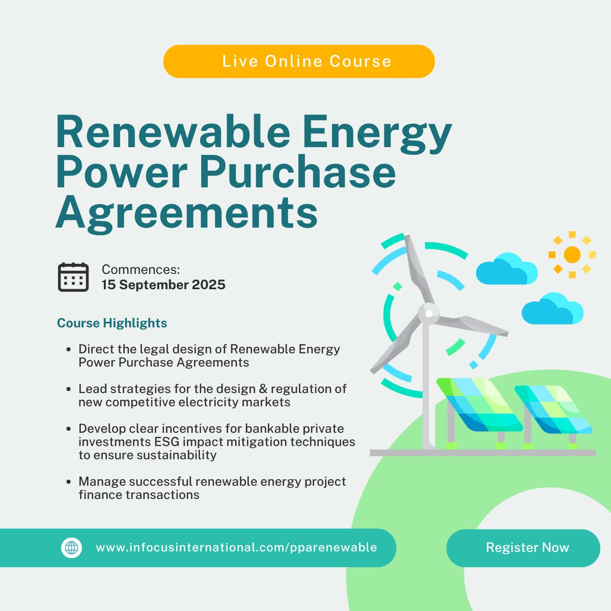infocusint's tweet photo. Master Renewable PPAs, Power Purchase Agreements &amp; Solar Power in our live online courses. Real case studies &amp; global perspectives to support smarter energy decisions. More Info: https://t.co/KW3ICKMTeR

#infocusinternational #onlinecourse #power #energy #renewable #solar #ppa https://t.co/5Y4bwR1B6T