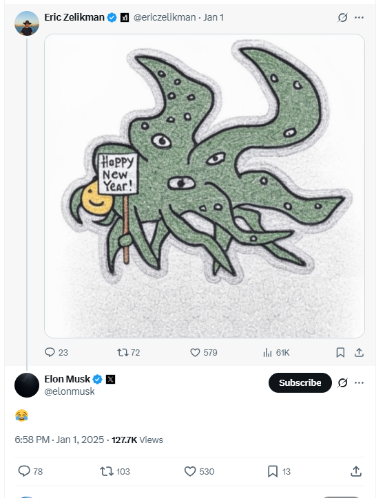 整理了一下<a href="/elonmusk/">Elon Musk</a> 在推上提过与 #shoggoth 相关的几次推文.
1.2023年2月16日,老马发了一篇标题为《Bing: “I will not harm you unless you harm me first”》的文章并在该推文下评论interesting和 #shoggoth 的图(该图几乎出现在每一篇与AI有关的文章) 详情见图1,链接x.com/elonmusk/statu…