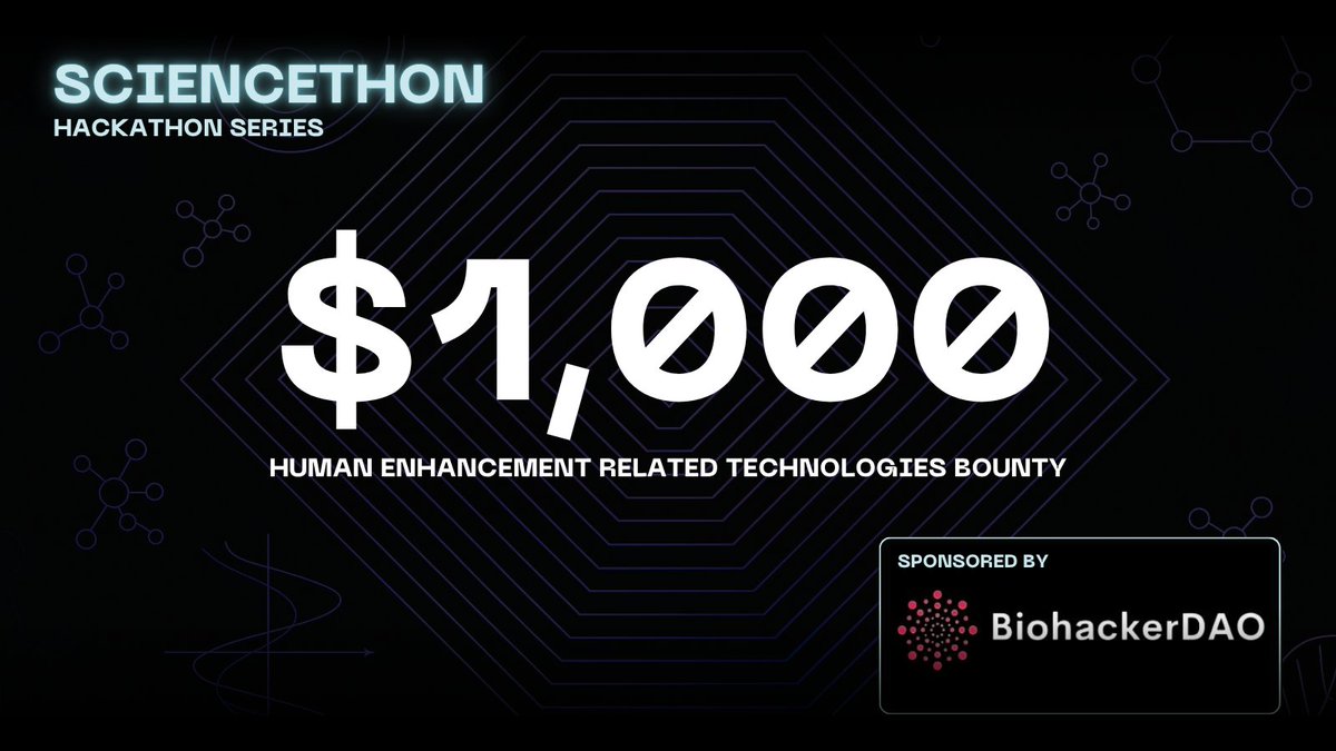 AuraSci (@aura_sci) on Twitter photo Exciting update: We’re introducing an Extra $1K bounty from <a href="/bio_hacker_dao/">BiohackerDAO | Official</a> for the best team building human enhancement-related technologies in the SCIENCETHON I. This team will also have the opportunity to pitch BiohackerDAO’s fund for potential investment and get access to Exciting update: We’re introducing an Extra $1K bounty from <a href="/bio_hacker_dao/">BiohackerDAO | Official</a> for the best team building human enhancement-related technologies in the SCIENCETHON I. This team will also have the opportunity to pitch BiohackerDAO’s fund for potential investment and get access to
