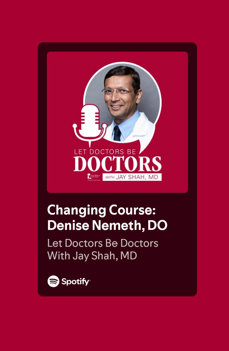 Grateful for the opportunity to share my story on “Let Doctors Be Doctors”, a Texas Medical Association podcast 🎙️, with non other than my mentor and current TMA President Dr Jay Shah. 🩺

 open.spotify.com/episode/6ChMhX…