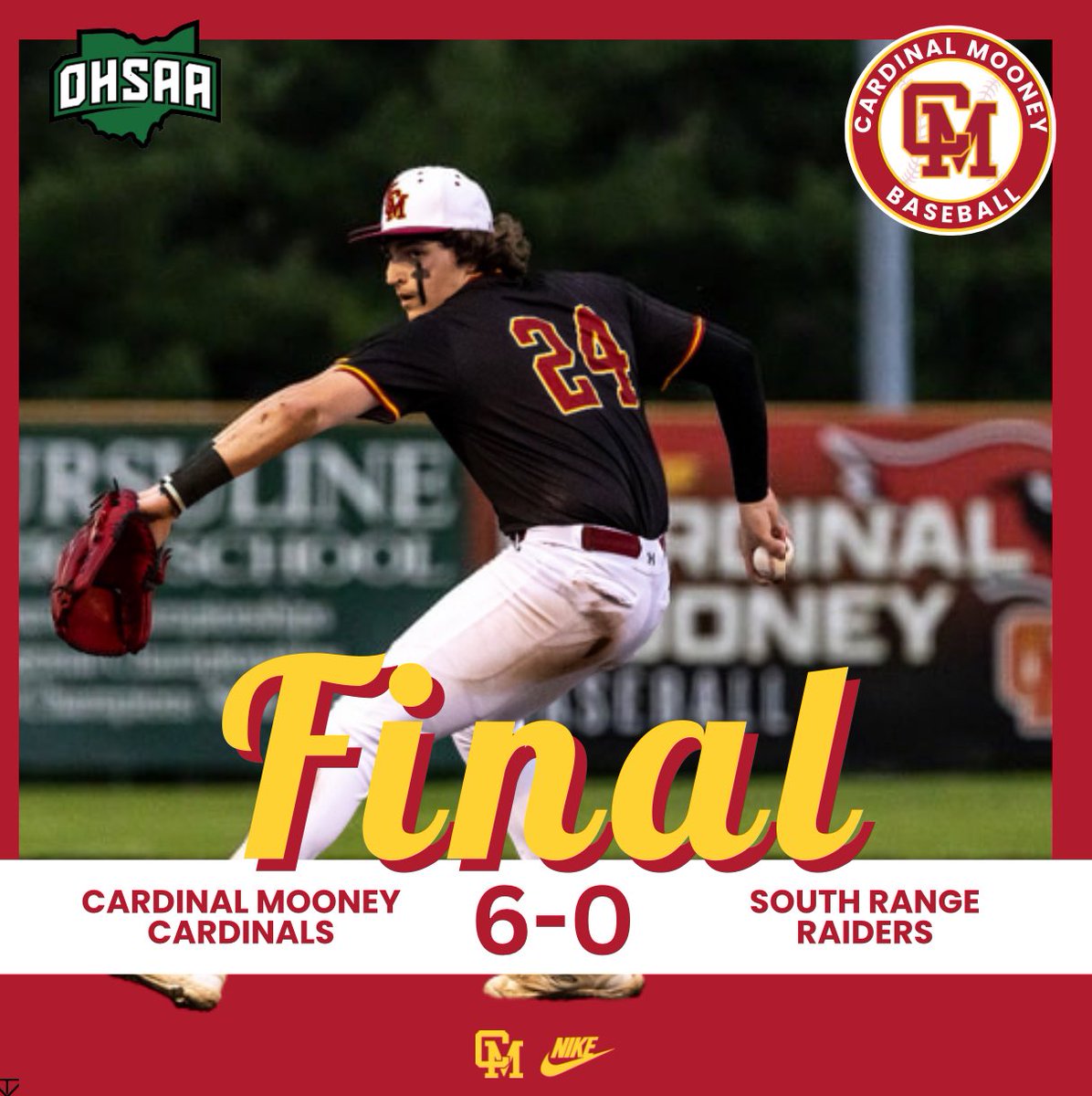 CMHS_athletics's tweet photo. Our @CMHS_Baseball_ team will now play for a district championship after a 6-0 win over South Range! Read all about it, #MooneyFamily https://t.co/YdaQU5zsKf