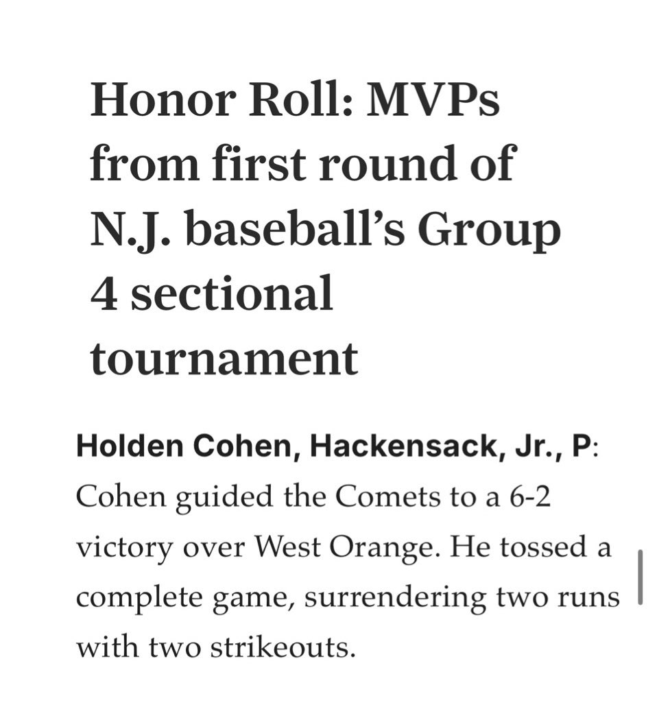 Congratulations to Holden for being recognized by nj.com for yesterday’s effort.  Holden is now 8-2 on the season.