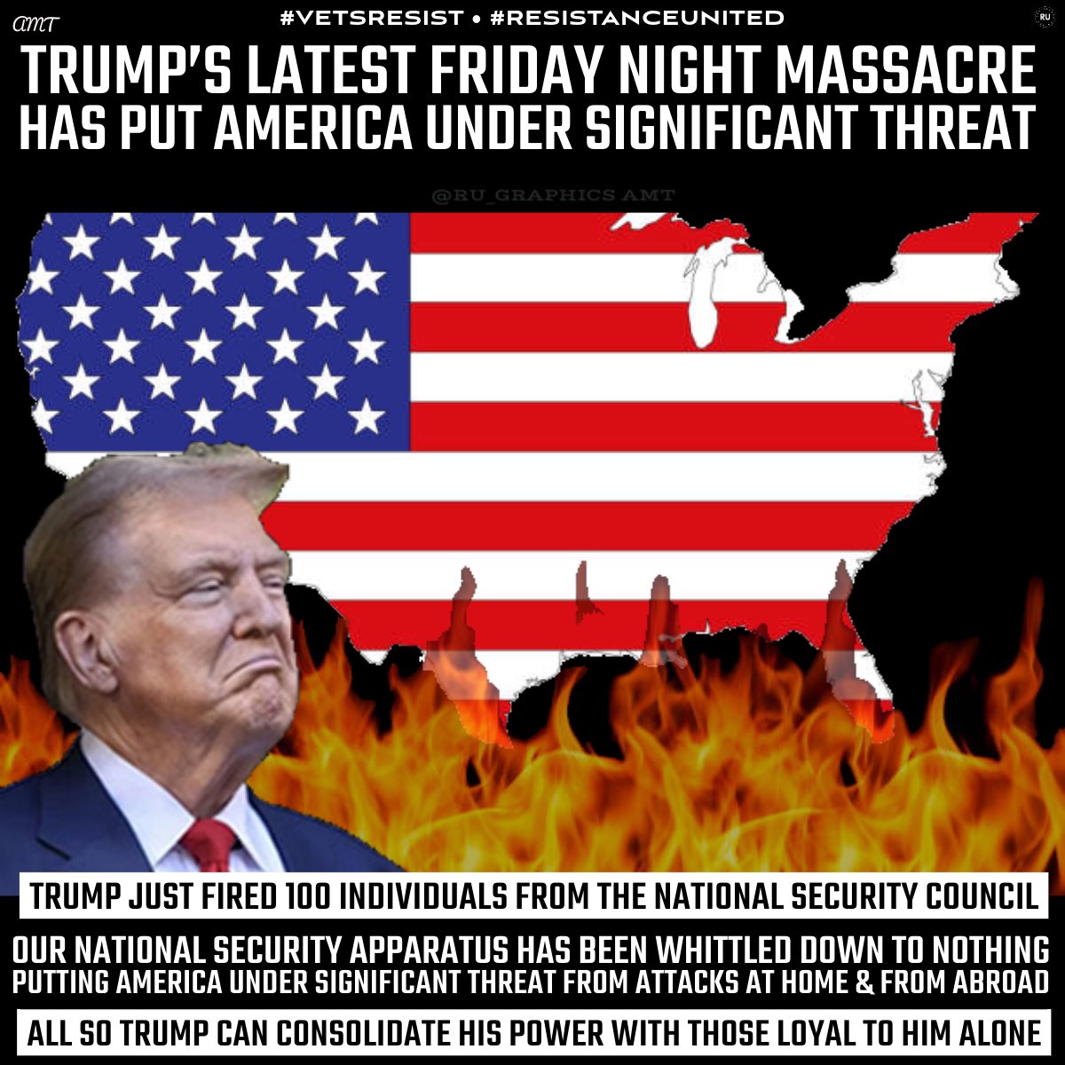 Is Trump trying to put America's security at risk? 
He fired 100 individuals from the National Security Council, putting Americans at risk at home and abroad.
The National Security apparatus has been whistled down to nothing.