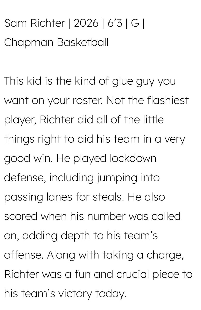 Nice recognition for <a href="/SamRichter02/">Sam Richter</a> this weekend!