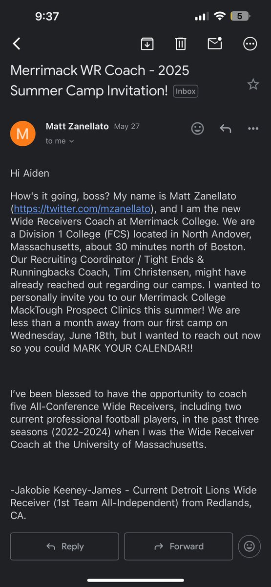 aidengamarra's tweet image. Thank you @mzanellato for the invite to Merrimack. Blessed for this opportunity and can’t wait to compete! #year2