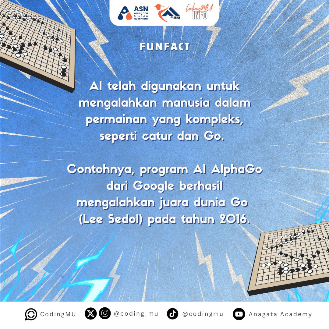 coding_mu's tweet image. Manusia kalah sama robot?! 🤖

Pernah dengar AI ngalahin juara dunia? 🤔

Bukan film sci-fi, ini beneran kejadian! 🤯

Slide dulu deh biar nggak kepo ✨

#AnagataAcademy #ASN #CodingMU #funfact #trivia #coding #ai #fakta #unik #artifisial #catur #korea #go #edukasi #belajar