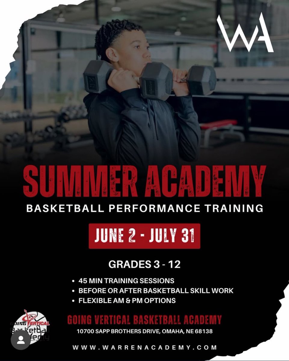 Warren Academy (@warren_academy) on Twitter photo Summer Training starts Monday at our Giles location and <a href="/GoingVerticalNE/">Going Vertical</a> !
Faster, Stronger, Better. šš¾
Get signed up at warrenacademy.com! Summer Training starts Monday at our Giles location and <a href="/GoingVerticalNE/">Going Vertical</a> !
Faster, Stronger, Better. šš¾
Get signed up at warrenacademy.com!