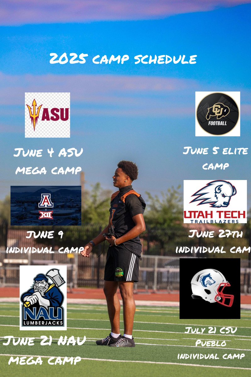 Mark“Cali🌴”Enriquez (@mark4enriquez) on Twitter photo My upcoming camp schedule for this summer ! Thank you to every coach who personally invited me can’t wait to showcase my talent !
<a href="/BrandonHuffman/">Brandon Huffman</a> <a href="/thehonestupdate/">Hunter Tierney</a> <a href="/coachschenks/">Rodger Schenks</a> <a href="/RecruitCopper/">Copper Canyon Recruits🟠⚫️🏹</a> <a href="/walkerj5515/">Josh Walker</a> <a href="/CoachPeoples/">Walter Peoples Jr</a> <a href="/ccaztecsfb/">CopperCanyonFB</a> <a href="/CoachLemming/">JJ Lemming</a> <a href="/CoachTWebb/">Thomas Webb Jr.</a> <a href="/RealCoachCarter/">Alonzo “Zo” Carter</a> My upcoming camp schedule for this summer ! Thank you to every coach who personally invited me can’t wait to showcase my talent !
<a href="/BrandonHuffman/">Brandon Huffman</a> <a href="/thehonestupdate/">Hunter Tierney</a> <a href="/coachschenks/">Rodger Schenks</a> <a href="/RecruitCopper/">Copper Canyon Recruits🟠⚫️🏹</a> <a href="/walkerj5515/">Josh Walker</a> <a href="/CoachPeoples/">Walter Peoples Jr</a> <a href="/ccaztecsfb/">CopperCanyonFB</a> <a href="/CoachLemming/">JJ Lemming</a> <a href="/CoachTWebb/">Thomas Webb Jr.</a> <a href="/RealCoachCarter/">Alonzo “Zo” Carter</a>