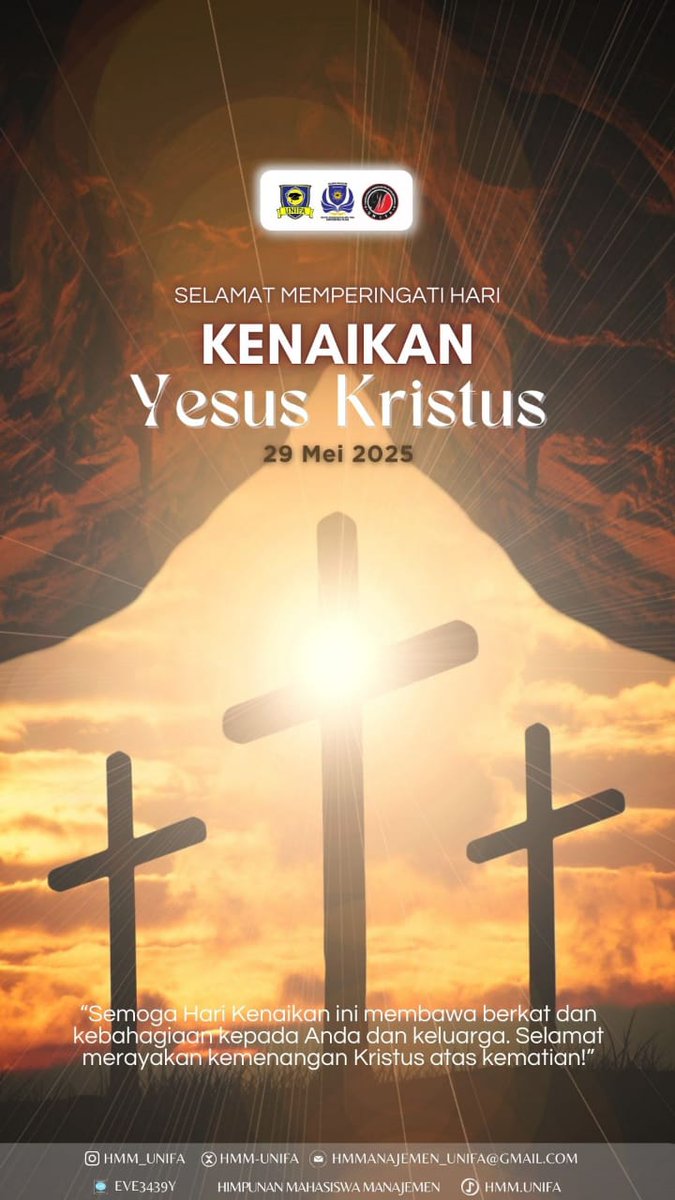 "Semoga hari kenaikan ini membawa berkat bagi anda dan keluarga. Selamat merayakan kemenangan kristus atas kematian!"

*#AKSIOMA*
*#KUASAI*