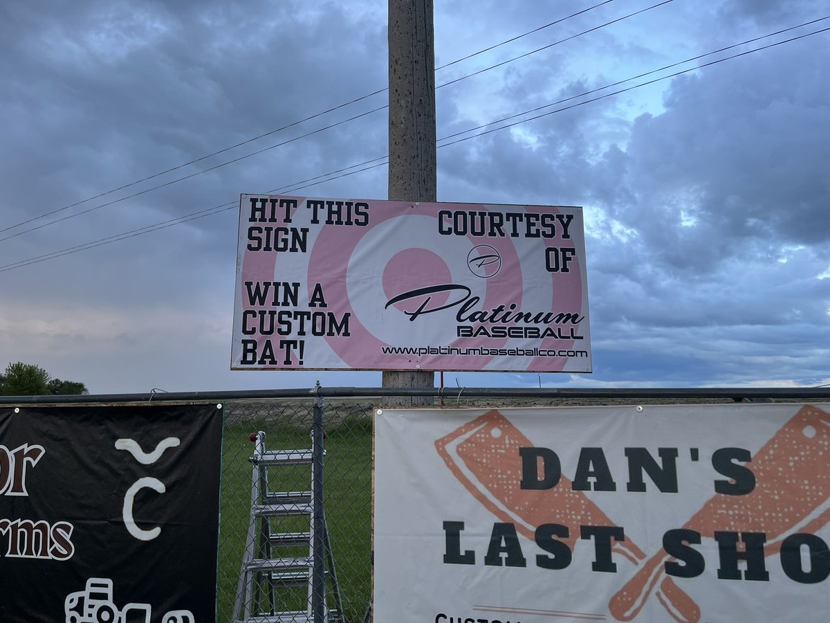 Colome Field has a special edition added by one of our sponsors this season. 

Hit the sign, win a bat. 
Thanks <a href="/platinumbatco/">Platinum Bat Co.™</a> for the banner, the sponsor, and the bats!