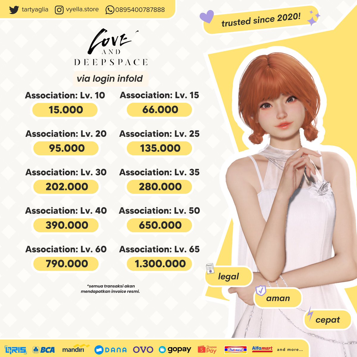 HAIII aku udah open order ya buat hari ini!💕

Available:
• Aurum Pass &amp; Crystal (via UID)
• Packs (via login infold)
• Aurum 7 Days (via login infold)
• Secret Promise/Heartfelt Vow (via login infold)

Pricelist NEW Packs LADS
💫 Event: Xavier, Feverish Attempts 💊
✨ via