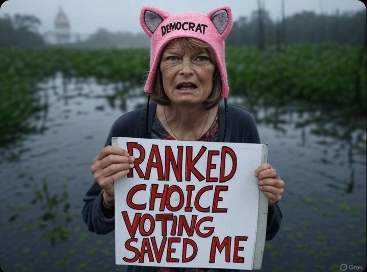 Lisa Murkowski has survived because of Ranked Choice Voting. We have to repeal it in 2026 to kick her out in 2028.

I am officially gathering signatures for the Repeal Now AK effort. If you're on the Kenai Peninslal, send me a DM and we'll get you signed up. Let's gooo!!