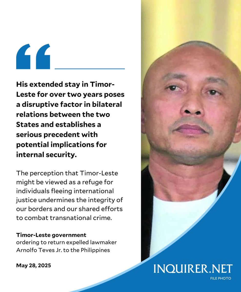 Timor-Leste ordered the return of expelled lawmaker Arnolfo Teves Jr. to the Philippines in an “administrative decision” that tagged him as an undocumented alien facing multiple criminal complaints and thus posing “threats” to the island state’s national security and interests.