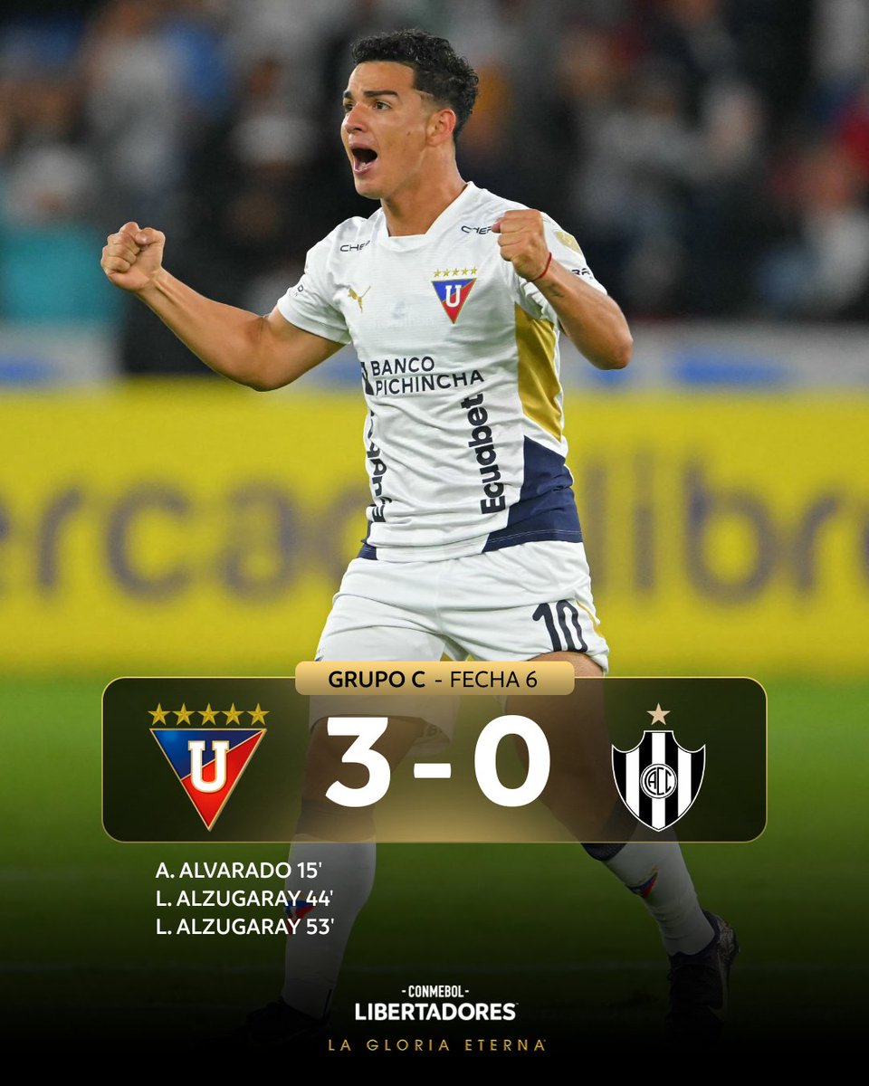Libertadores's tweet photo. ¡Goleada y clasificación! 🔝🇪🇨😍 @LDU_Oficial tuvo una noche perfecta en Quito y se metió en Octavos de Final de la CONMEBOL #Libertadores.

#GloriaEterna https://t.co/BhXFkExOaL