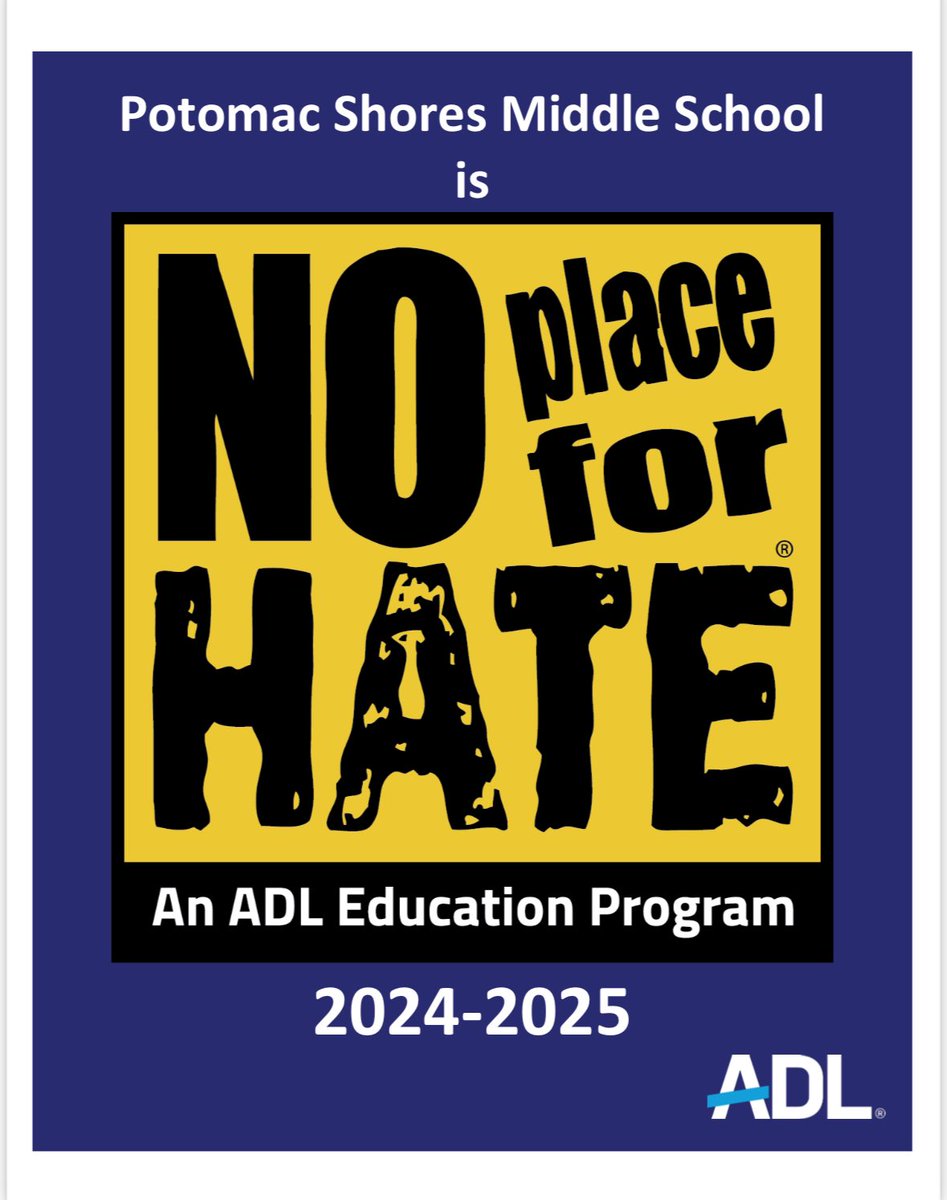 Congratulations to Potomac Shores Middle School for being designated as No Place for Hate® for the 2024-2025 school year! Thanks to our amazing students, staff &amp; community for making a difference in the world 🌎❤️💙
