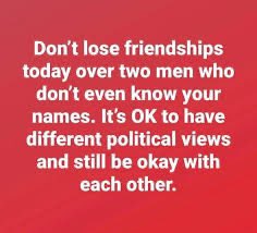 It’s sad the people I considered friends that cut me off do to political differences. 
I still love them though, and would do anything to help them.

I am grateful though for the liberal friends still in my life. ♥️
#PoliticsShouldntDeterminFreindship