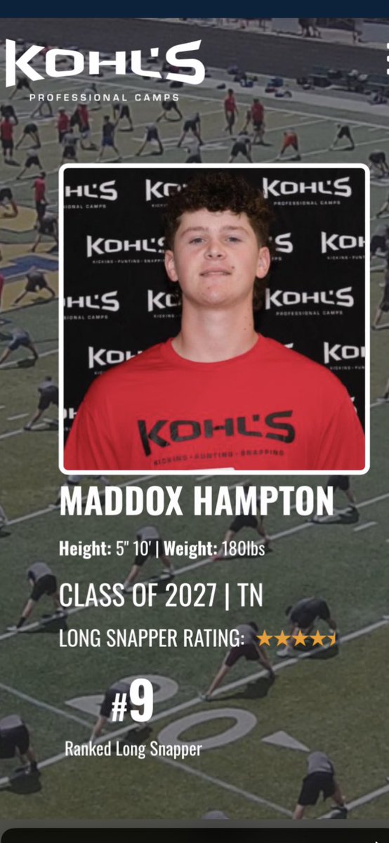 MADDOX HAMPTON (@maddoxhamp_ls) on Twitter photo A Humble Thanks to Coach Casper for the ranking and for the platform to Learn, Train, and Compete. 4.5⭐️ 2027
#9 in America #1 in The Volunteer State
<a href="/Coach_Casper/">Coach Casey Casper</a> <a href="/Noahash1117/">Noah ash</a>
<a href="/KohlsSnapping/">Kohl's Snapping Camps</a> <a href="/KohlsKicking/">Kohl's Kicking Camps</a>
<a href="/DFloyd02/">Damon Floyd</a> <a href="/BradleyBearsFB/">Bradley Football</a>
<a href="/SpecialistNews/">Tennessee Specialist News</a> <a href="/StephenHargis/">Stephen Hargis 🇺🇸</a> A Humble Thanks to Coach Casper for the ranking and for the platform to Learn, Train, and Compete. 4.5⭐️ 2027
#9 in America #1 in The Volunteer State
<a href="/Coach_Casper/">Coach Casey Casper</a> <a href="/Noahash1117/">Noah ash</a>
<a href="/KohlsSnapping/">Kohl's Snapping Camps</a> <a href="/KohlsKicking/">Kohl's Kicking Camps</a>
<a href="/DFloyd02/">Damon Floyd</a> <a href="/BradleyBearsFB/">Bradley Football</a>
<a href="/SpecialistNews/">Tennessee Specialist News</a> <a href="/StephenHargis/">Stephen Hargis 🇺🇸</a>
