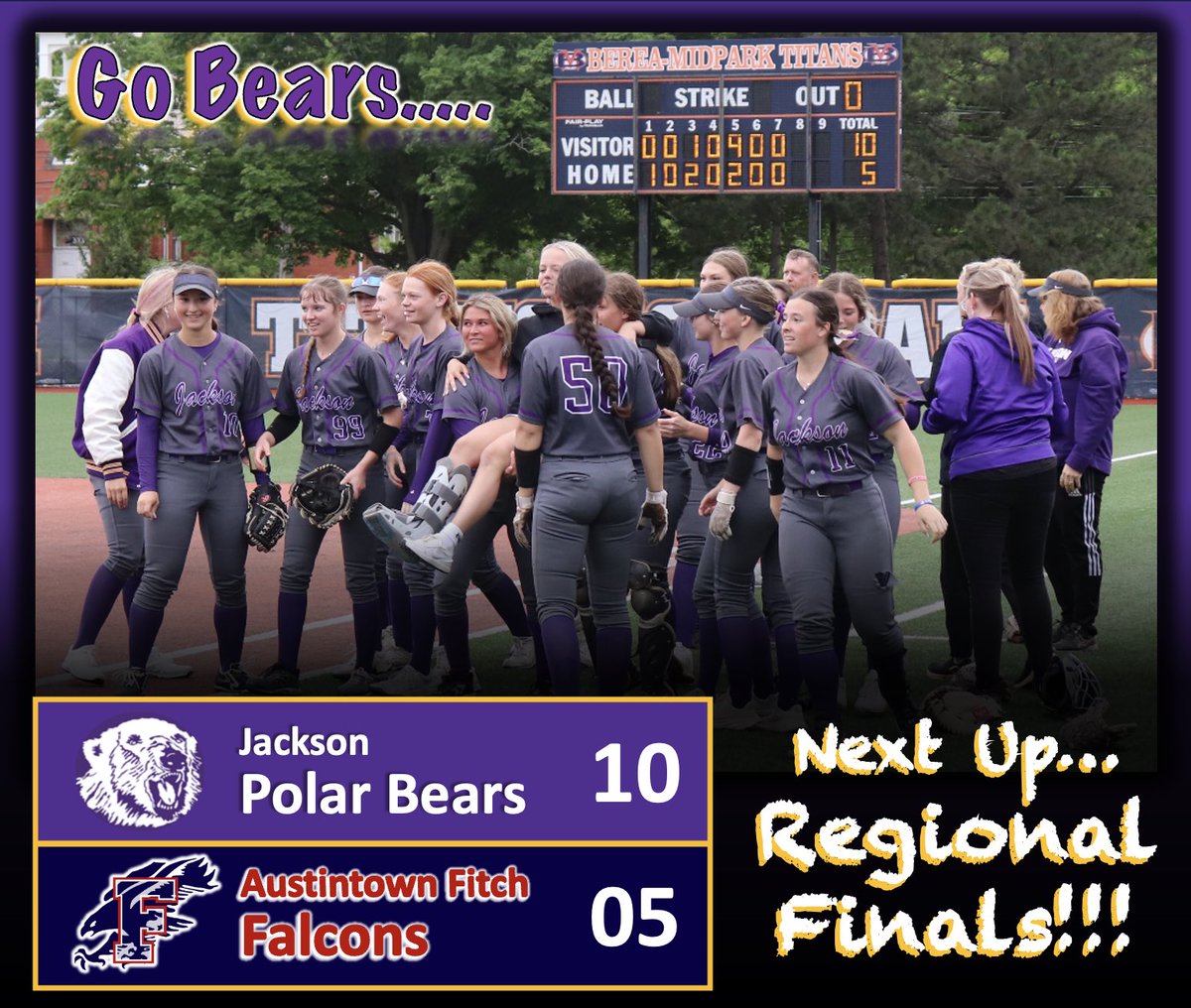 BEARS BRING HOME THE WIN AND ARE HEADED TO REGIONAL FINALS!!!! All around amazing job tonight by these ladies!! Go Bears!!! 💜🐻‍❄️🎉