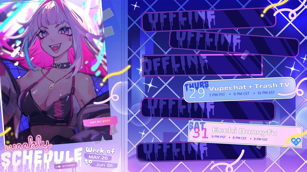 💗 SHORT SCHEDULE💗 
 This week…   
✦ ─── ･ ｡ﾟ☆: .☽ . :☆ﾟ. ─── ✦   

Light week to prep for next week Bday stream! ✨

✦ ─── ･ ｡ﾟ☆: .☽ . :☆ﾟ. ─── ✦