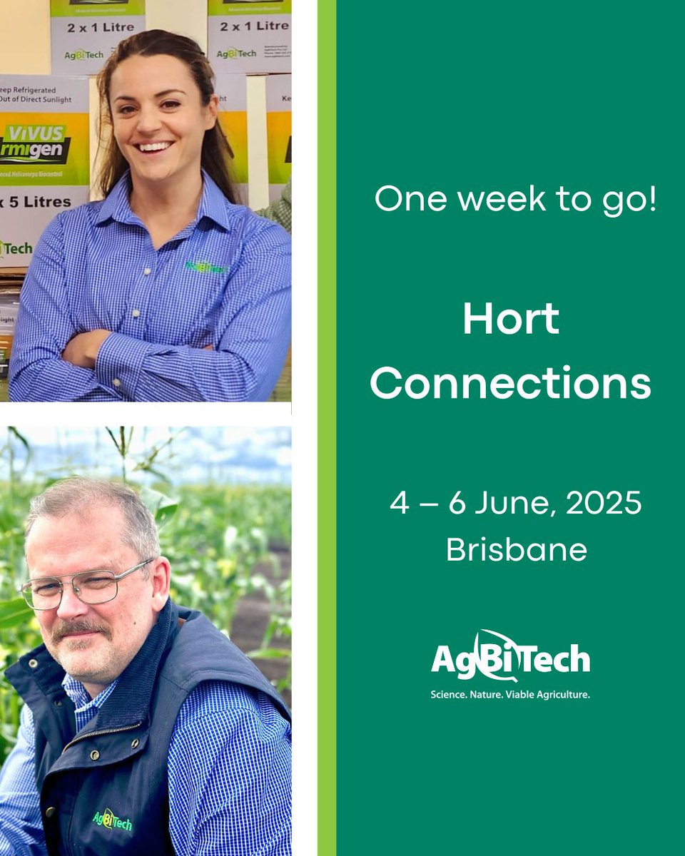 AgBiTechAU's tweet image. ☀️We’re heading to #HortCon25 in Brisbane next week!
Come chat about 🐛 caterpillars, biologicals &amp;amp; IPM with Caitlin &amp;amp; Fergus. Let’s talk sustainable pest management for #FAW &amp;amp; #Helicoverpa.
@HortCon_ @AUSVEG #AgBiTech #ViableAg #AusAg