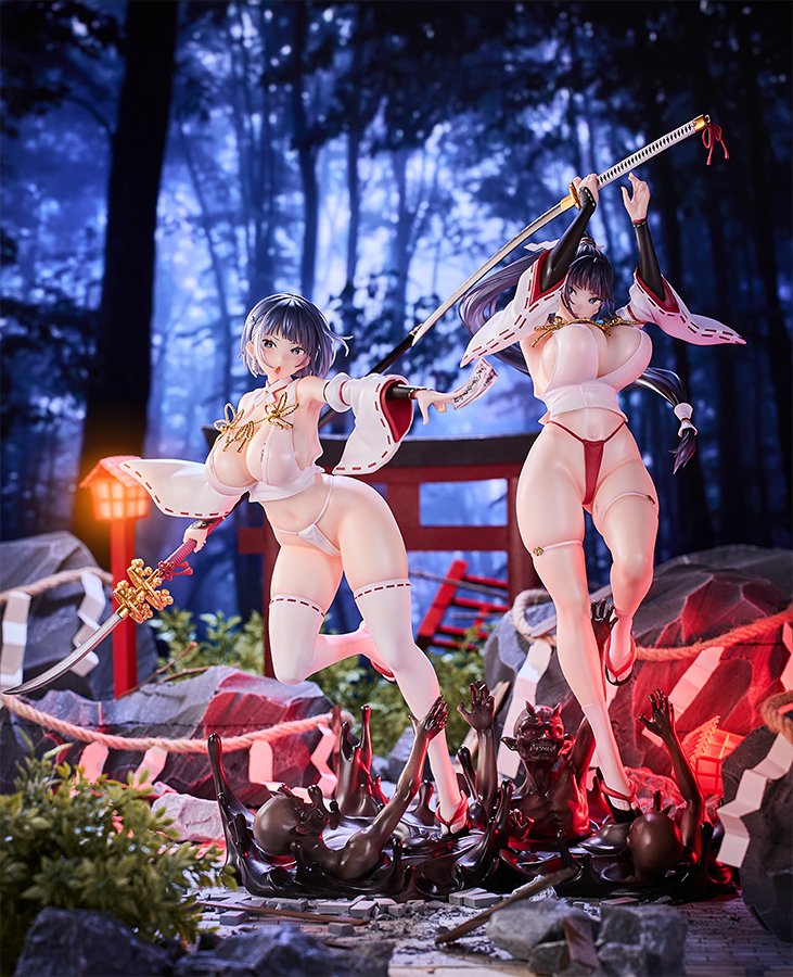 「七原冬雪氏が描く『隷辱ノ戦巫女』より、祓巫女の双子姉妹「東堂伊織」と「藤堂朔夜」」|ネイティブのイラスト