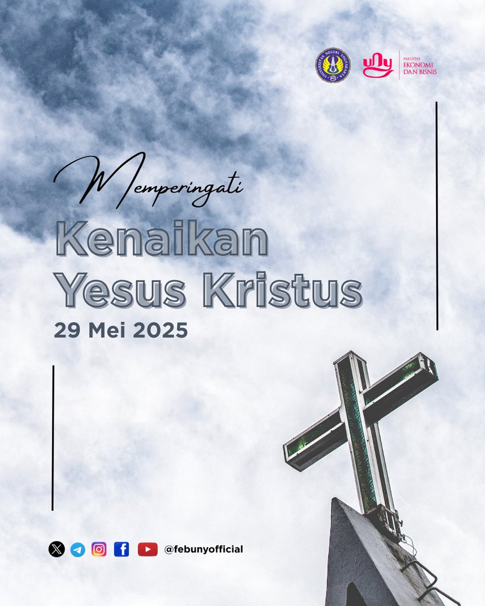 febunyofficial's tweet photo. Selamat Memperingati Hari Kenaikan Yesus Kristus 2025
29 Mei 2025

Semoga momen suci ini menjadi pengingat akan kasih, pengorbanan, dan harapan yang membawa kedamaian serta memperkuat semangat pelayanan dan pengabdian kepada sesama.

#HariKenaikanYesusKristus #FEBright #FEBUNY https://t.co/cJdQhBGjps
