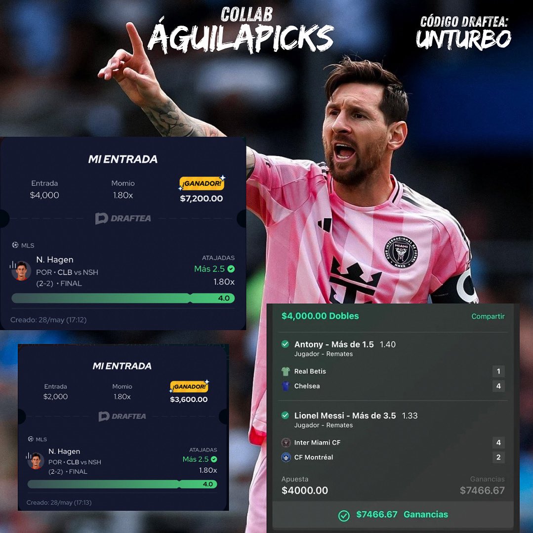 BernardoPicks's tweet photo. Ahí nomás 2-0 en collabs con @AguilaPick  🔥💰

Se va una milpa $1,000 para alguno que deje su like 🫶, RT y nos siga a ambos en X 

Código en @Draftea_Mexico : UNTURBO para que te regalen 4 APUESTAS GRATIS en tu primer depósito 🎁 https://t.co/D88c4gCydV