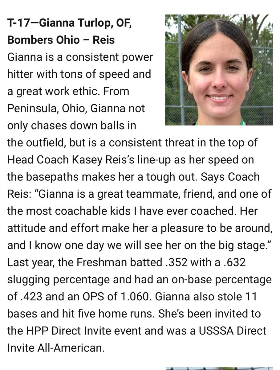 Proud to be T17 in the top 100 for 2028. Thank you <a href="/LineDsoftball/">Line Drive Media</a>  for this recognition! 🥎 <a href="/WalshJesuitSB/">Walsh Jesuit Softball</a> @BombersGoldOhio
