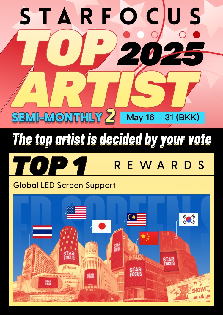 🏆 StarFocus Top Artist 2025

🌟The rankings are as follows

1. Smart&amp;Boom 448214 votes #SmartBoom
2. Byeon Woo Seok 418657 votes #ByeonWooseok
3. Yin&amp;War 389360 votes #YINWAR

📅Semi-monthly 2：May.16 - May.31(BKK)
🔗starfocus.online/main