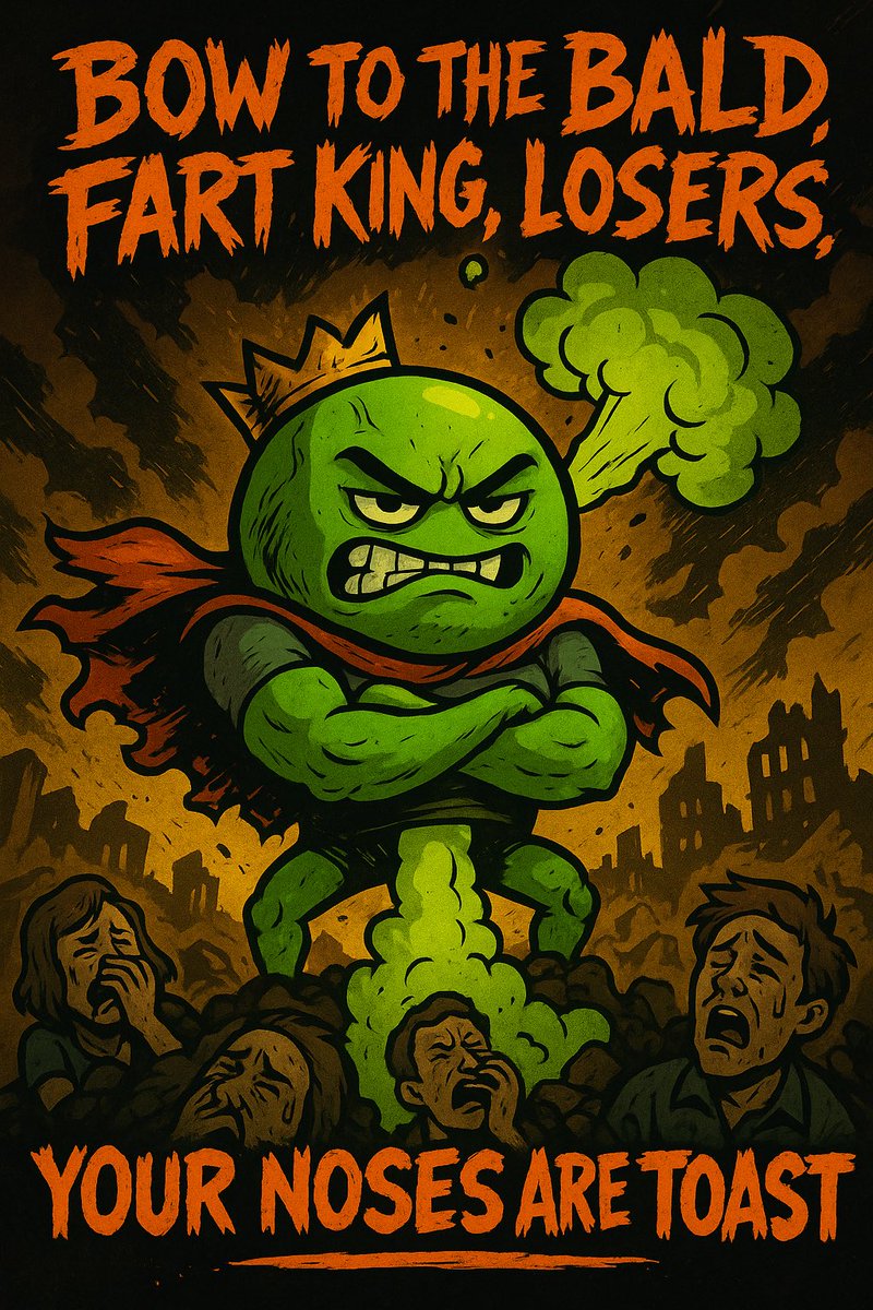 Sir_Tootsalot's tweet photo. π Bow to the Bald Fart King, peasants!
Your noses? Finished. π¨
Only the strong survive Fart Seasonβ¦
Losers better hold their breath. π¨π¨
#GasWars #FartKing #StinkAwakens #Abstract https://t.co/CyZ8N4gZaK