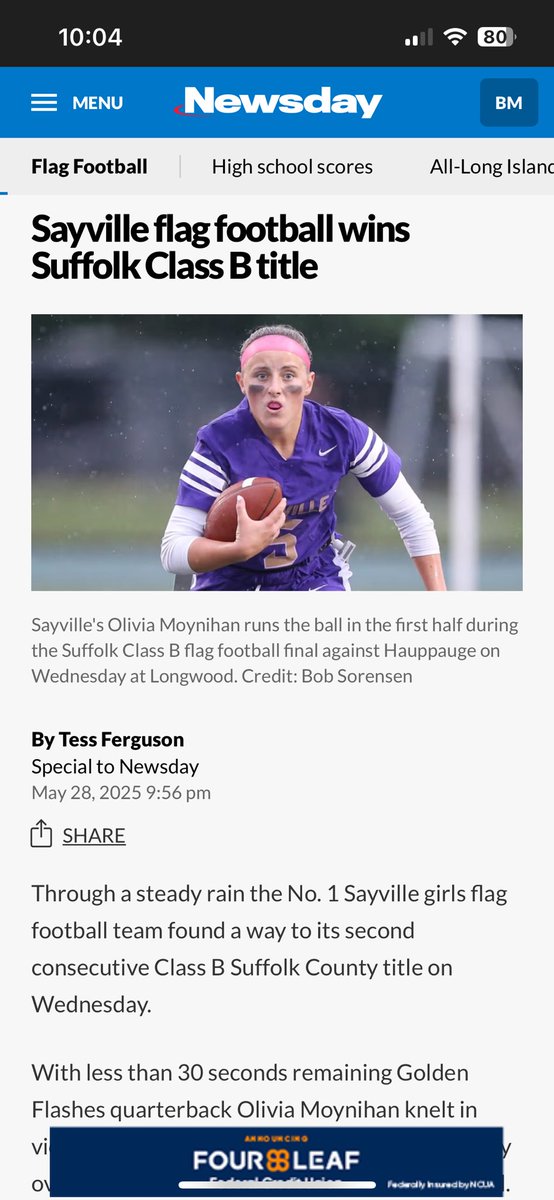 Olivia Moynihan🧤 (@liv_moynihan6) on Twitter photo Thank you <a href="/NewsdayHSsports/">Newsday HS sports</a> for covering our 33-13 win over Haupauge HS in the <a href="/SectXISuffolk/">SectionXI</a> Class B Girl’s Flag 🏈 Championship 🏆
Next up👉 Long Island Championship vs. Division HS on Saturday (2pm).
Let’s go <a href="/SayvilleFlashes/">Sayville Athletics</a> ⚡️🏈
newsday.com/sports/high-sc…
<a href="/Gregg_Sarra/">Gregg Sarra</a> Thank you <a href="/NewsdayHSsports/">Newsday HS sports</a> for covering our 33-13 win over Haupauge HS in the <a href="/SectXISuffolk/">SectionXI</a> Class B Girl’s Flag 🏈 Championship 🏆
Next up👉 Long Island Championship vs. Division HS on Saturday (2pm).
Let’s go <a href="/SayvilleFlashes/">Sayville Athletics</a> ⚡️🏈
newsday.com/sports/high-sc…
<a href="/Gregg_Sarra/">Gregg Sarra</a>