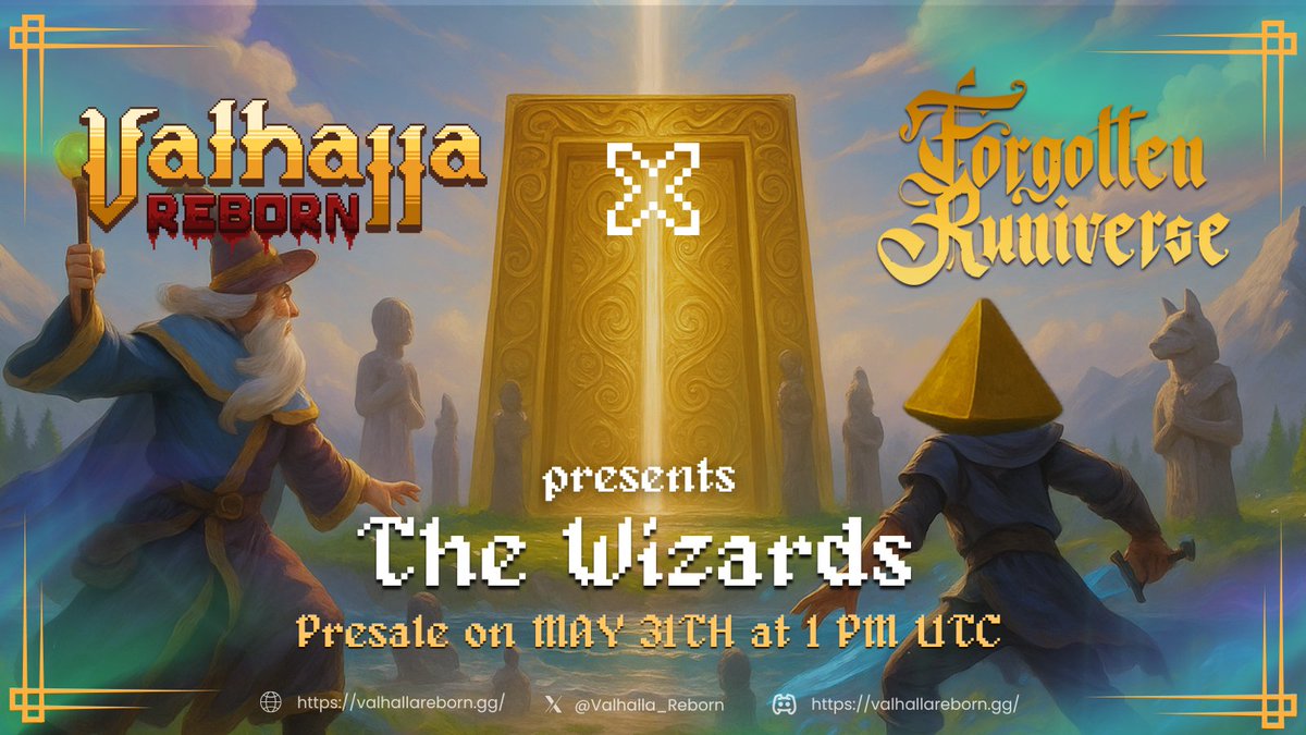 🎉10 FCFS Whitelist Giveaway🎉

The Mages have arrived in Valhalla! Are you ready?

1⃣ Follow <a href="/exiecostales/">ExieBear.ron</a> , <a href="/Valhalla_Reborn/">Valhalla Reborn</a> &amp; <a href="/RuniverseGame/">The Forgotten Runiverse</a> 
2⃣ Like &amp; RT this post 
3⃣ Comment your wallet + tag 3 friends 
4⃣ Join the Discord: discord.gg/ValhallaReborn   

⚡️Don't miss it! LFG!