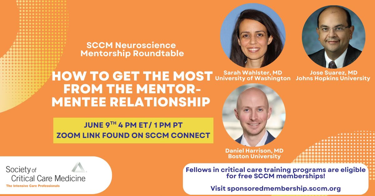 Johns Hopkins Neurosciences Critical Care (@hopkinsnccu) on Twitter photo Wondering how to find the right mentor? Or mentoring mentees? Join @hopkinsNCCU division chief Dr. Suarez and co-panelists Dr. Wahlster, <a href="/DanHarrisonMD/">Dan Harrison, MD</a> at this <a href="/SCCM/">SCCM</a> roundtable on navigating mentor-mentee relationships! Co-moderated by our own <a href="/VishankShah3/">Vishank Shah, MD</a> and Dr. Sahar Zafar! Wondering how to find the right mentor? Or mentoring mentees? Join @hopkinsNCCU division chief Dr. Suarez and co-panelists Dr. Wahlster, <a href="/DanHarrisonMD/">Dan Harrison, MD</a> at this <a href="/SCCM/">SCCM</a> roundtable on navigating mentor-mentee relationships! Co-moderated by our own <a href="/VishankShah3/">Vishank Shah, MD</a> and Dr. Sahar Zafar!