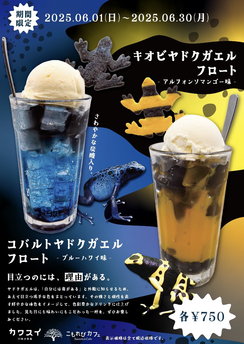 🐸梅雨限定ドリンクのご紹介🐸 毒々しくも美しいヤドクガエルの体色を